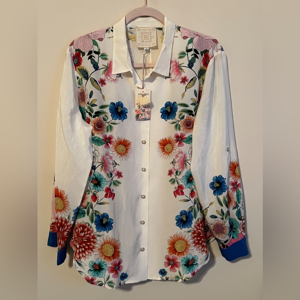 NWT Johnny Was Gali Silk Button-Down Shirt size Medium